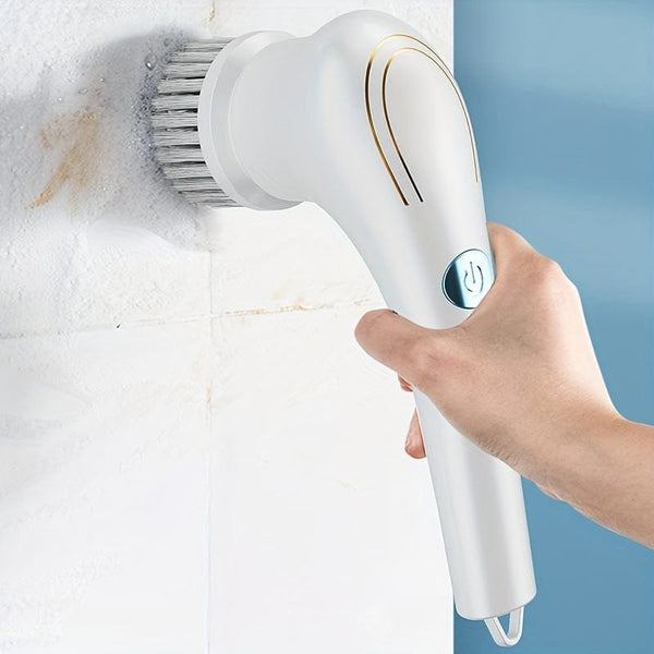 Planet Gates white Set, Electric Scrubber With 5 Replaceable Brush Heads, Portable Spin Scrubber, Cordless Handheld Cleaning Brush For Bathroom/Tub/Wall Tiles/ Floor/Kitchen
