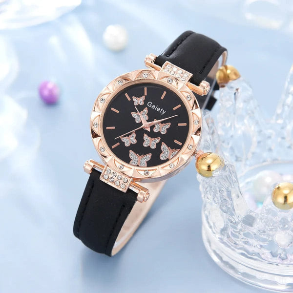 Planet Gates White Set (No Box) 6/1pcs Set Women Watch Ring Necklace Earrings Bracelet Set Watches Butterfly Leather Strap Ladies Quartz WristWatch (No Box)