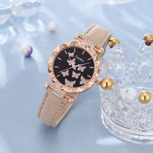 Planet Gates White Set (No Box) 6/1pcs Set Women Watch Ring Necklace Earrings Bracelet Set Watches Butterfly Leather Strap Ladies Quartz WristWatch (No Box)