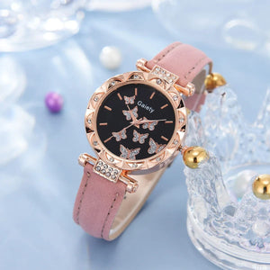 Planet Gates White Set (No Box) 6/1pcs Set Women Watch Ring Necklace Earrings Bracelet Set Watches Butterfly Leather Strap Ladies Quartz WristWatch (No Box)