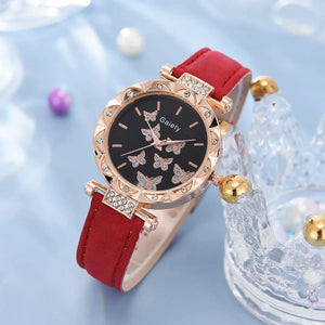 Planet Gates White Set (No Box) 6/1pcs Set Women Watch Ring Necklace Earrings Bracelet Set Watches Butterfly Leather Strap Ladies Quartz WristWatch (No Box)