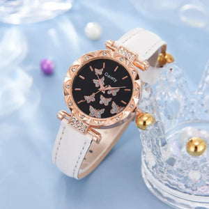 Planet Gates White Set (No Box) 6/1pcs Set Women Watch Ring Necklace Earrings Bracelet Set Watches Butterfly Leather Strap Ladies Quartz WristWatch (No Box)
