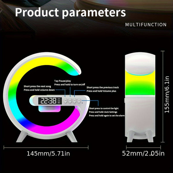 Planet Gates White Smart Charging Speaker With Integrated Music Sound Clock Alarm Clock Wireless Phone Charger Small Night Light Desktop Decoration, Bedside Atmosphere Night Light, Clock Display Function, Multi-Functional Button