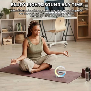 Planet Gates White Smart Charging Speaker With Integrated Music Sound Clock Alarm Clock Wireless Phone Charger Small Night Light Desktop Decoration, Bedside Atmosphere Night Light, Clock Display Function, Multi-Functional Button