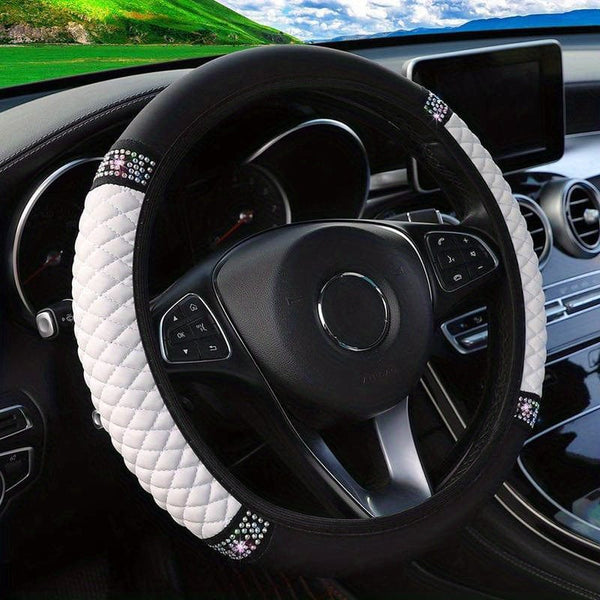 Planet Gates White Sparkle And Shine: Inlaid Artificial Diamond Steering Wheel Cover For Women Car Accessories