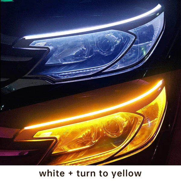 Planet Gates White To Yellow / 70cm 2pcs LED DRL Car Daytime Running Light Flexible Waterproof Strip Auto Headlights White Turn Signal Yellow Brake Flow Lights 12V