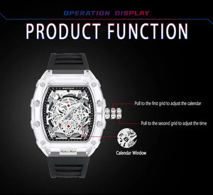 Planet Gates white UTHAI BK134 Personalized Transparent Hollow Barrel Quartz Watch Casual Fashion Sports Waterproof Calendar Men's Watch