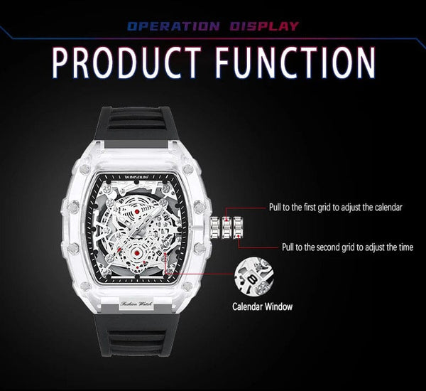 Planet Gates white UTHAI BK134 Personalized Transparent Hollow Barrel Quartz Watch Casual Fashion Sports Waterproof Calendar Men's Watch