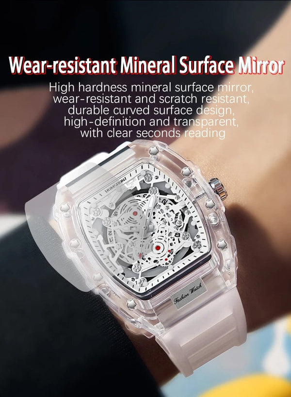 Planet Gates white UTHAI BK134 Personalized Transparent Hollow Barrel Quartz Watch Casual Fashion Sports Waterproof Calendar Men's Watch