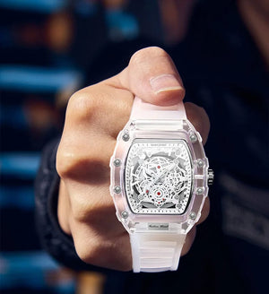 Planet Gates white UTHAI BK134 Personalized Transparent Hollow Barrel Quartz Watch Casual Fashion Sports Waterproof Calendar Men's Watch