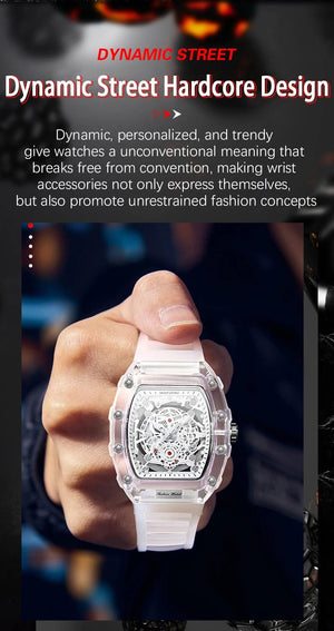 Planet Gates white UTHAI BK134 Personalized Transparent Hollow Barrel Quartz Watch Casual Fashion Sports Waterproof Calendar Men's Watch
