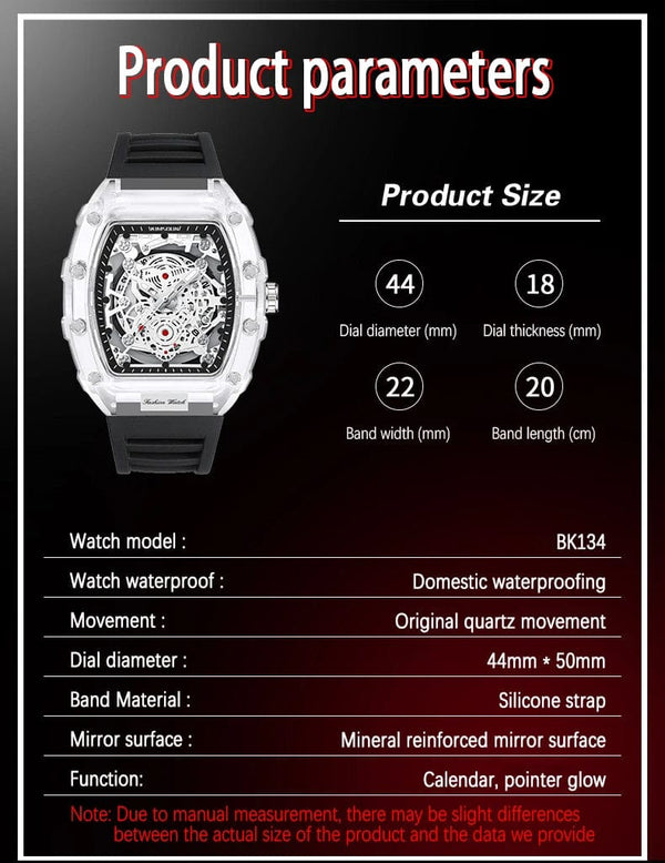 Planet Gates white UTHAI BK134 Personalized Transparent Hollow Barrel Quartz Watch Casual Fashion Sports Waterproof Calendar Men's Watch