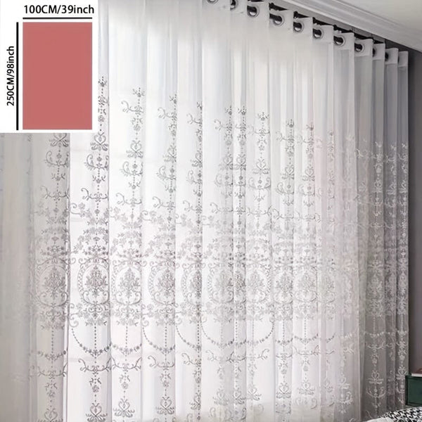 Planet Gates White / W99.06cm*H248.92cm 1PC White Embroidered Sheer Curtain Window Curtain For Classroom Bedroom Living Room Home Decor, Room Decor