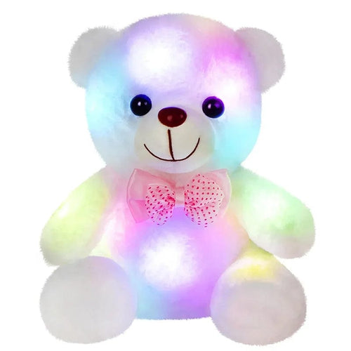 Planet Gates white with LED 22cm Luminous Bear Teddy Stuffed Doll with LED Cute Animal Soft Plush Toy Nightlight Glow Bear Sensory Toys Gift for Kids