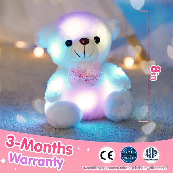 Planet Gates white with LED 22cm Luminous Bear Teddy Stuffed Doll with LED Cute Animal Soft Plush Toy Nightlight Glow Bear Sensory Toys Gift for Kids