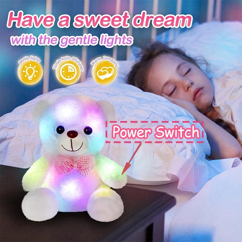 Planet Gates white with LED 22cm Luminous Bear Teddy Stuffed Doll with LED Cute Animal Soft Plush Toy Nightlight Glow Bear Sensory Toys Gift for Kids