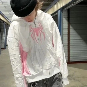 Planet Gates white / XXL Men Women Fashion Hip Hop Jacket Street Sweatshirt America Gothic Red Spider Print Hoodie Y2k Retro Full Zip Up Loose Hoodies