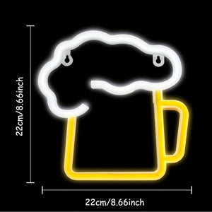 Planet Gates White & Yellow 1pc Neon Beer Signs For Man Cave, Battery Operated& USB Powered, White & Yellow|Beer Mug Light Up Sign, Gift For Husband, LED Wall Art Decor Beer Neon Light, For Garage Patio Home BAR Cafe Pub Nightclub