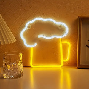 Planet Gates White & Yellow 1pc Neon Beer Signs For Man Cave, Battery Operated& USB Powered, White & Yellow|Beer Mug Light Up Sign, Gift For Husband, LED Wall Art Decor Beer Neon Light, For Garage Patio Home BAR Cafe Pub Nightclub