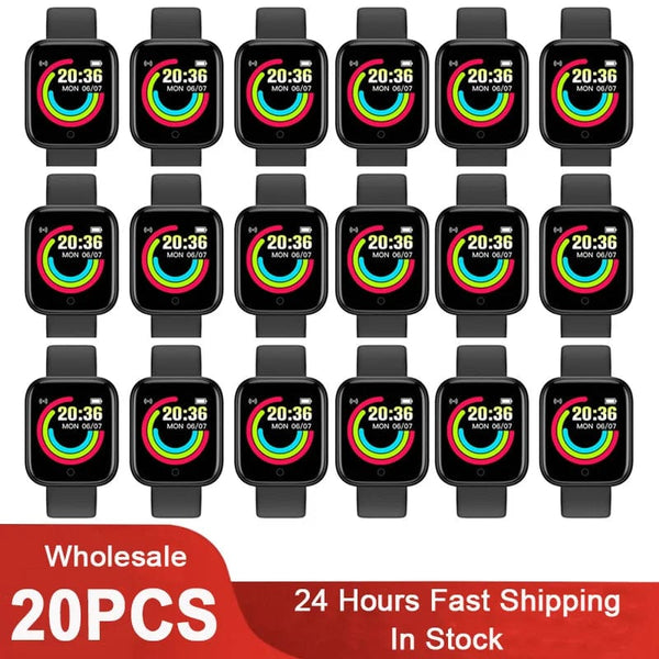 Planet Gates Wholesale 20Pcs Smartwatch D20 Men Women Smart Watch Y68 Fitness Tracker Sport Heart Rate Monitor Wristwatch Pro for IOS Android