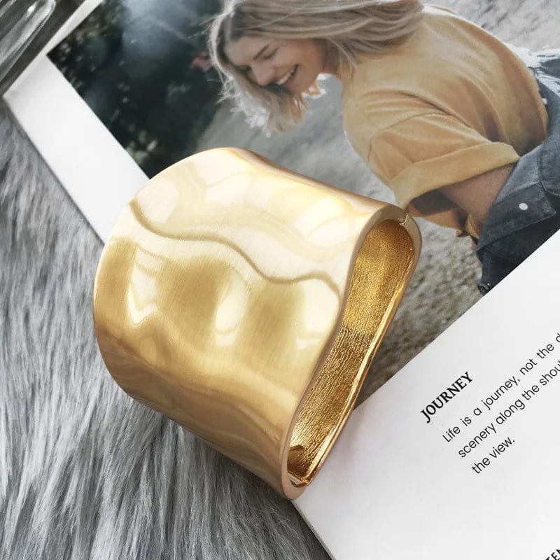 Planet Gates Wide Bangles Minimalist Asymmetric Alloy Matte Gold Color Bracelets Women Accessories Fashion Jewellery Engagement Party Gift