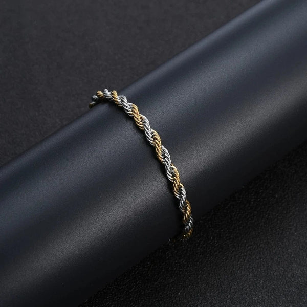 Planet Gates Width 3mm / Length 21cm New Stainless Steel Half Gold Silver Color Twist Chain Bracelet for Men Women Kpop Jewelry Gift