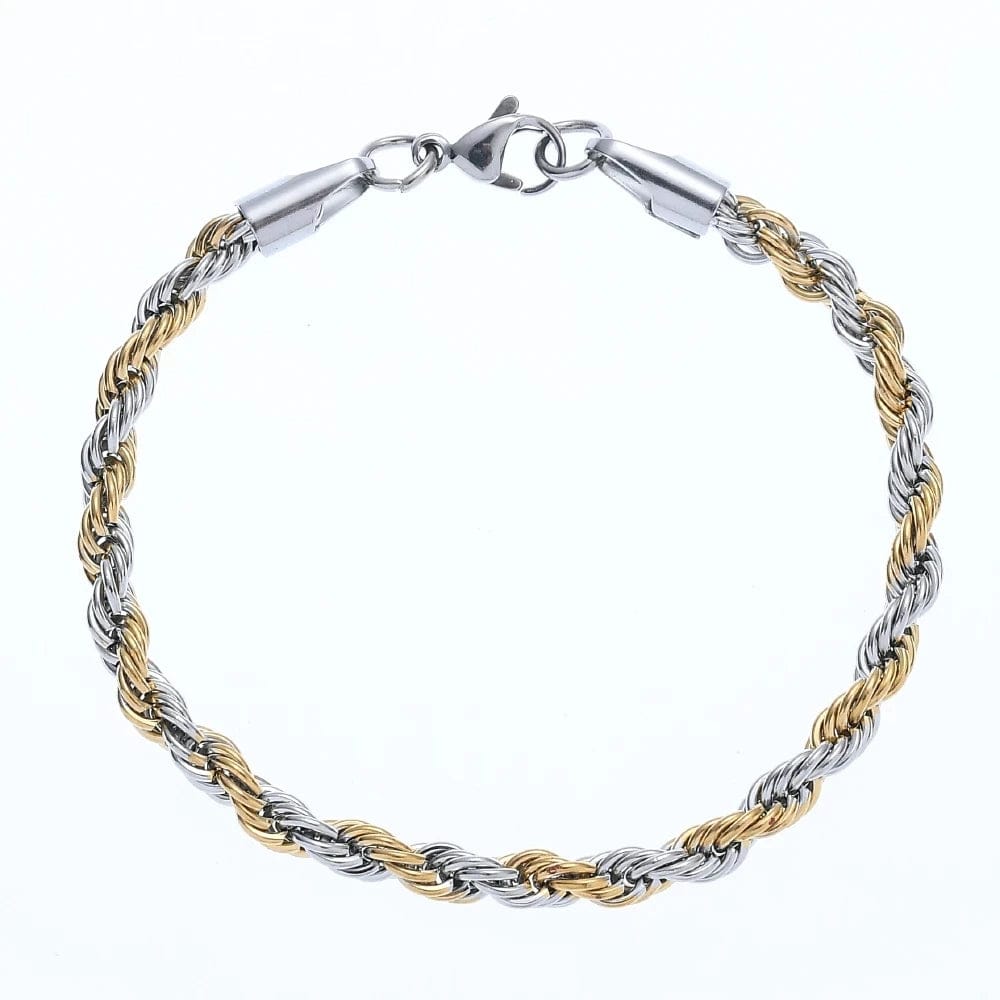 Planet Gates Width 3mm / Length 21cm New Stainless Steel Half Gold Silver Color Twist Chain Bracelet for Men Women Kpop Jewelry Gift