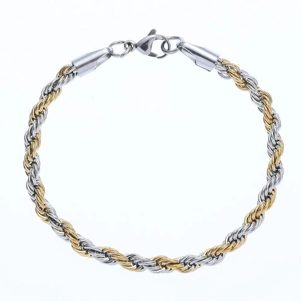 Planet Gates Width 3mm / Length 21cm New Stainless Steel Half Gold Silver Color Twist Chain Bracelet for Men Women Kpop Jewelry Gift