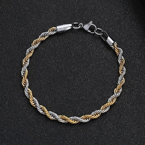 Planet Gates Width 3mm / Length 21cm New Stainless Steel Half Gold Silver Color Twist Chain Bracelet for Men Women Kpop Jewelry Gift