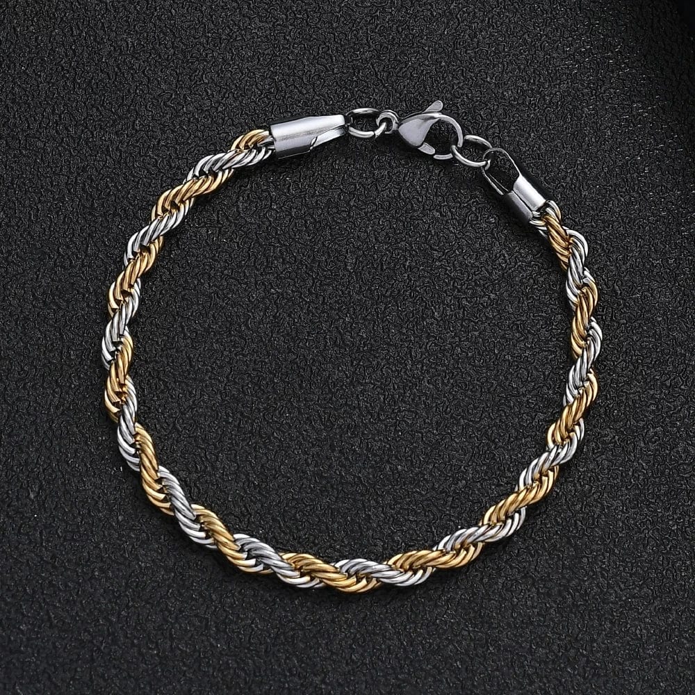 Planet Gates Width 3mm / Length 21cm New Stainless Steel Half Gold Silver Color Twist Chain Bracelet for Men Women Kpop Jewelry Gift