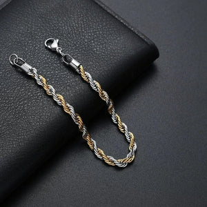 Planet Gates Width 3mm / Length 21cm New Stainless Steel Half Gold Silver Color Twist Chain Bracelet for Men Women Kpop Jewelry Gift
