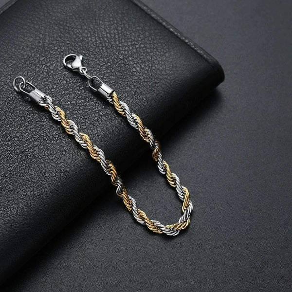 Planet Gates Width 3mm / Length 21cm New Stainless Steel Half Gold Silver Color Twist Chain Bracelet for Men Women Kpop Jewelry Gift