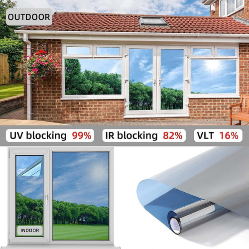 Planet Gates Width 50cm*Length 2 Meters / Blue 3pcs/set Sunscreen Heat Insulation Window Film Window Glass Sticker Sunshine Room Sunshade Glass Film One-Way Perspective Privacy Film With Free Installation Tools, Premium PET Material