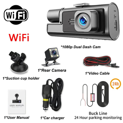 Planet Gates WiFi DVR--24h Cable / With 64G SD Card 3 Channel WiFi Dash Cam Rear View Camera W/ IR Night Vision Loop Recording & 3" IPS Screen 1080P 3 Camera Car DVR car accessory