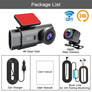 Planet Gates WiFi-No GPS-BL / 64G Dash Cam UHD 4K+1080P Dual Lens Car Recorders With WiFi HD IR Night Vision Camcorder G-Sensor Car DVR Black Box