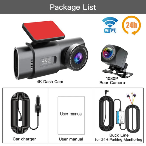 Planet Gates WiFi-No GPS-BL / 64G Dash Cam UHD 4K+1080P Dual Lens Car Recorders With WiFi HD IR Night Vision Camcorder G-Sensor Car DVR Black Box