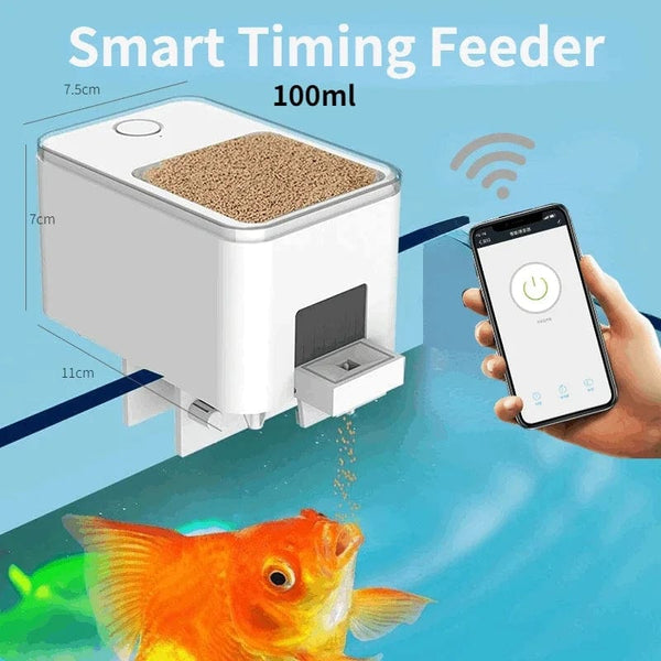 Planet Gates Wifi White Automatic Aquarium Fish Tank Feeder Timing/Wifi Wireless Smart Phone App Intelligent Speaker Voice Remote Control Fish Feeding