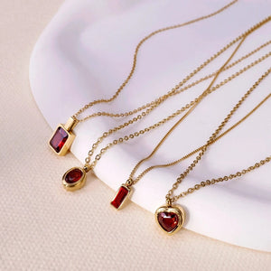 Planet Gates WILD & FREE Trendy Red Zircon Crystal Pendant Stainless Steel Necklace Luxury Exquisite Women Wedding Jewelry