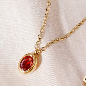 Planet Gates WILD & FREE Trendy Red Zircon Crystal Pendant Stainless Steel Necklace Luxury Exquisite Women Wedding Jewelry