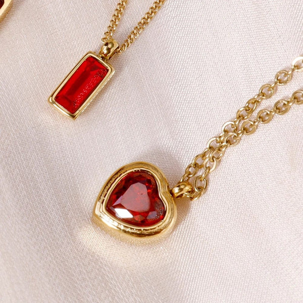 Planet Gates WILD & FREE Trendy Red Zircon Crystal Pendant Stainless Steel Necklace Luxury Exquisite Women Wedding Jewelry