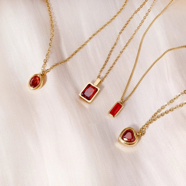 Planet Gates WILD & FREE Trendy Red Zircon Crystal Pendant Stainless Steel Necklace Luxury Exquisite Women Wedding Jewelry