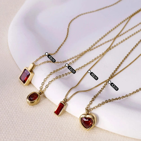 Planet Gates WILD & FREE Trendy Red Zircon Crystal Pendant Stainless Steel Necklace Luxury Exquisite Women Wedding Jewelry