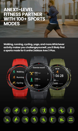 Planet Gates Wild Green New Zeblaze Ares 3 Plus 1.43'' HD AMOLED Display Smartwatch Bluetooth Phone Calling New 3D Interactive Sports Smart Watch Men