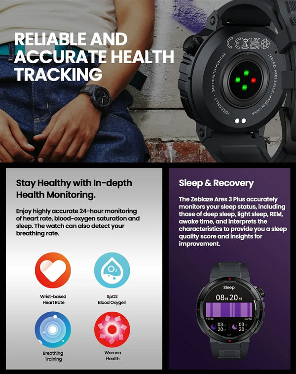 Planet Gates Wild Green New Zeblaze Ares 3 Plus 1.43'' HD AMOLED Display Smartwatch Bluetooth Phone Calling New 3D Interactive Sports Smart Watch Men