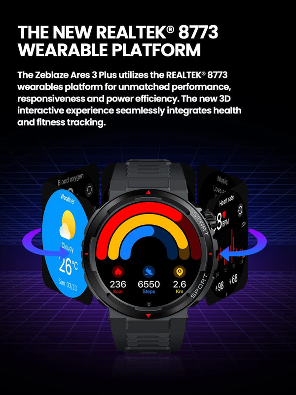 Planet Gates Wild Green New Zeblaze Ares 3 Plus 1.43'' HD AMOLED Display Smartwatch Bluetooth Phone Calling New 3D Interactive Sports Smart Watch Men