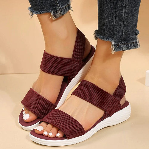 Planet Gates wine red / 40 Women's Knit Elastic Cloth Wedge Sandals Slip On Lightweight Walking Sandals Women Plus Size Comfortable Summer Shoes Woman 2023
