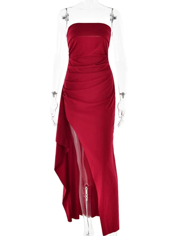 Planet Gates Wine Red / M Mozision Strapless Backless High Split Maxi Dress Women Fashion Off-shoulder Sleeveless Bodycon Club Party Long Dress Elegant