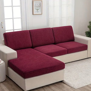 Planet Gates Wine Red / Plus S (1-Seater) Waterproof Jacquard Sofa Cover Large Leaf Design Retractable Washable Durable Elastic Slipcover for All Seasons Universal Modern Home Decor Furniture Protector