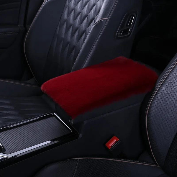 Planet Gates Wine Red Soft Furry Plush Polyester Armrest Box Pad Cover, Center Console Box Armrest Pad Cushion Universal Women Car Accessories
