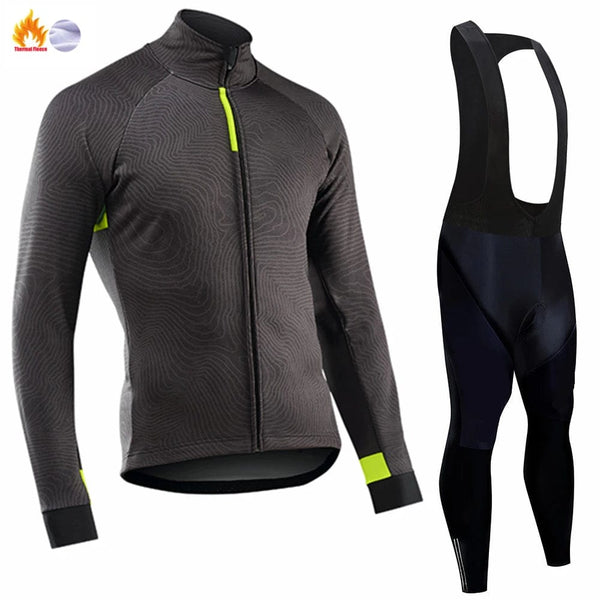 Planet Gates Winter Thermal Fleece Cycling Jersey Men's Mtb Clothing Man 2023 Blouse Uniform Bicycle Clothes Complete Tricuta Bib Maillot Set